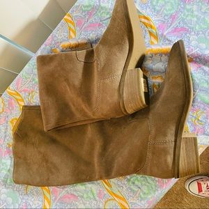 New Frye & Co brown/ taupe suede calve length boots.